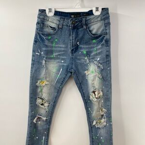 Distressed Blue Paint-Splatter Men’s Jeans
